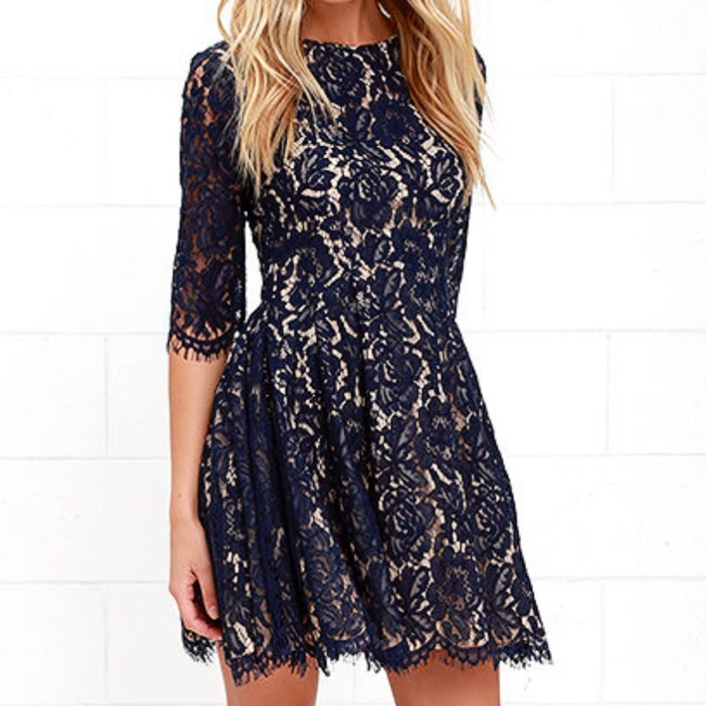 Lulu’s Navy Blue Lace Mini Dress
